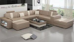 JVmoebel Ecksofa Ledersofa U-Form Couch Wohnlandschaft Garnitur Sofa Schwarz, Made in Europa