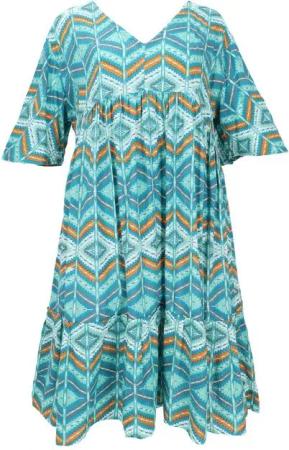 Guru-Shop Midikleid Boho Kurzarm Sommerkleid, Maxikleid,.. alternative Bekleidung
