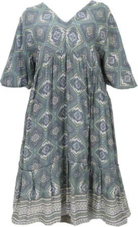 Guru-Shop Midikleid Boho Kurzarm Sommerkleid, Maxikleid,.. alternative Bekleidung