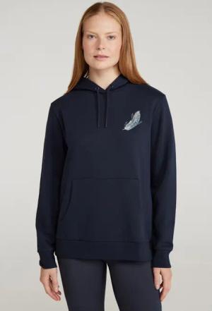 Floating Feather Gemusterter Kapuzenpullover für Damen - Marineblau