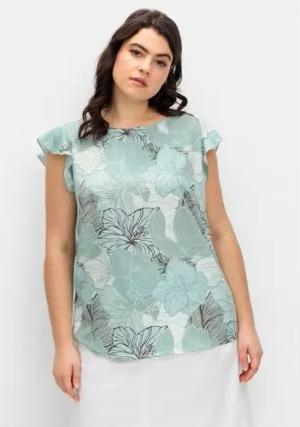 Blusentop mit floralem Print und Volants, jade gemustert, Gr.40