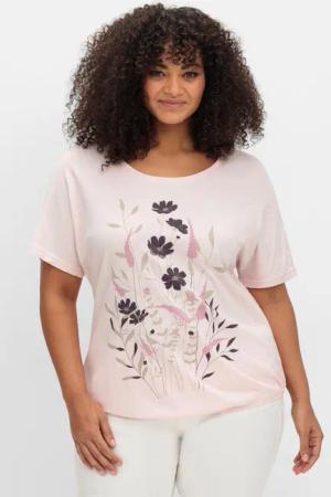 Sheego Jerseyshirt mit Blumen-Frontprint, rosé gemustert, Gr.42