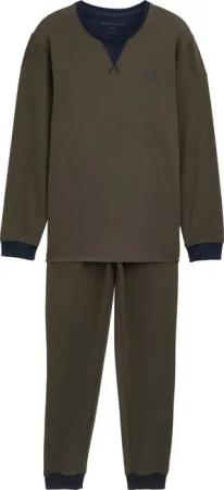 TOM TAILOR Herren Pyjama-Set mit Logo-Print und Kordelzug, grün, Gemustert, Gr. 48