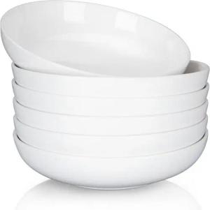 GarveeMore Pastateller 8" Suppenteller,6 Teilig Cremeweiße Porzellan Salatteller, Φ20,32 cm/H 5,08 cm, perfekt für Pasta,roße Salate,Suppen,Eintöpfe