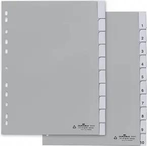 DURABLE Ordnerregister Vollformat 1-10 grau 10-teilig mit Wechseltaben, 1 Satz