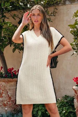 V-Ausschnitt Colorblock-Strickkleid