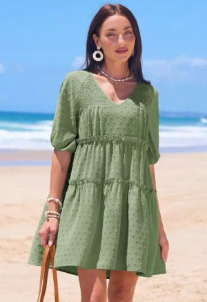 V-Ausschnitt Minikleid mit gerüschten Saum
