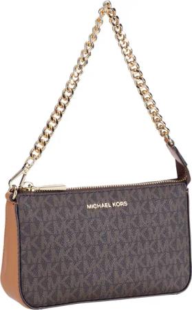 Michael Kors Jet Set Medium Chain Pouchette Lux MK Signature  in Braun (1.1 Liter), Handtasche