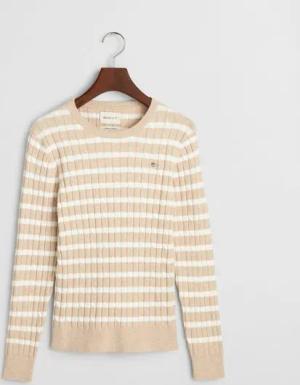 Gant Rundhalspullover STRETCH COTTON CABLE STRIPE C-NECK