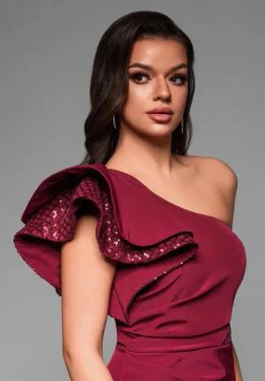 OMBRE Abendkleid Elegantes asymmetrisches Abendkleid mit Rüschenärmel