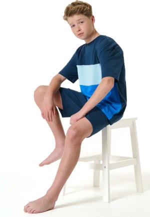 Schlafanzug kurz Organic Cotton Streifen aquarium - Nightwear 140