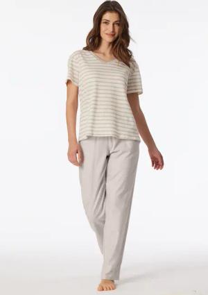 Shirt kurzarm Leinen Biobaumwolle Streifen off-white - Mix+Relax 34