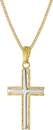 trendor 68490 Kreuz-Anhänger 585 Gold Bicolor mit goldplattierter Silberkette