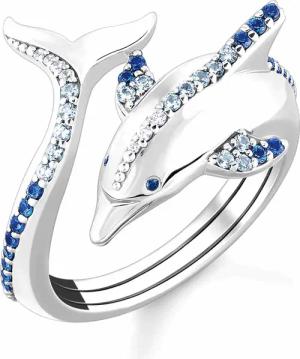 Thomas Sabo TR2384-644-1 Silberring Delfin mit Blauen Steinen