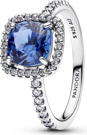 Pandora 193550C01 Damenring Silber Funkelndes Quadrat Blau Heiligenschein
