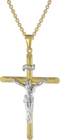 trendor 39040 Kreuz-Anhänger 333 Gold Bicolor 18 mm + Vergoldete Silberkette
