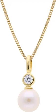 trendor 68384 Damen Perlen-Anhänger Gold 333/8kt an vergoldeter Silberkette