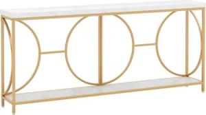 KOMFOTTEU Konsolentisch, moderner Flurtisch mit Kunstmarmor & goldenem Metallrahmen