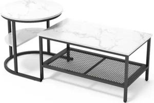 Furnishings Home Couchtisch rund Kaffeetisch Beistelltisch Satztische 2er Set, Große Werbung (2-St., Zweiteiliges Set), 2tlg. mit Marmormuster 80x46cm+52x51cm