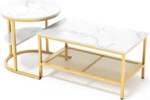 Furnishings Home Couchtisch rund Kaffeetisch Beistelltisch Satztische 2er Set, Große Werbung (2-St., Zweiteiliges Set), 2tlg. mit Marmormuster 80x46cm+52x51cm