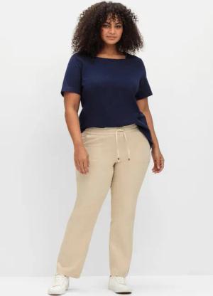 Sheego Weite Jeans mit gesmoktem Rundum-Dehnbund, sand, Gr.50