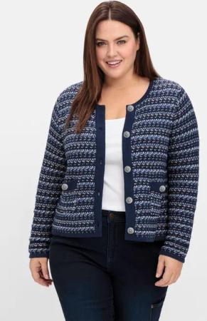 Sheego Kurze Strickjacke im Strukturstrick, mit Effektgarn, blau gemustert, Gr.48/50