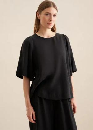 seidensticker Shirtbluse Schwarze Rose Kurzarm Rundhals Uni