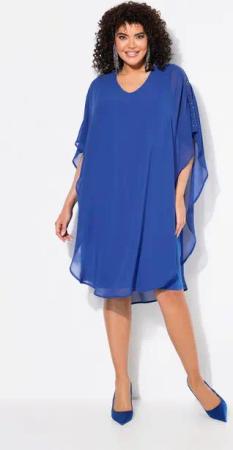 Ulla Popken Cocktailkleid Chiffonkleid doppellagig V-Ausschnitt 3/4-Arm