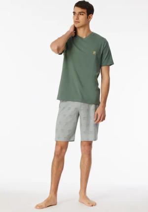 Schlafanzug kurz V-Ausschnitt Palmen khaki - 95/5 48