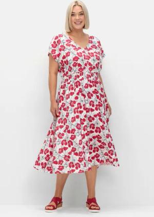 Sheego Kleid mit Blumenprint und Smokbund, ecru gemustert, Gr.56