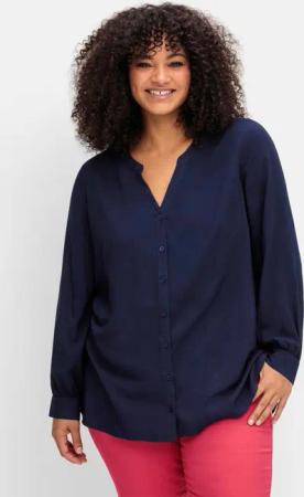 Sheego Longbluse mit  tonigen Stickereien, tiefblau, Gr.56
