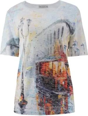 Passioni Print-Shirt mit malerischem abendlichen Straßenszenen-Print