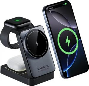 BRAIDOL Ladestation, 3 in 1 Induktive Ladegerät, Wireless Charger Induktions-Ladegerät (magnetischer Faltbarer kabelloser Ladegerät, mit einstellbarem Lichtmodus,Überhitzungsschutz, für iPhone,iWatch,Airpods gleichzeitig kabellos aufladen)