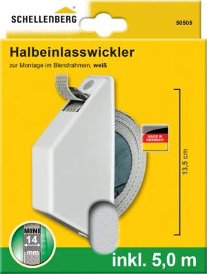 SCHELLENBERG Einlass-Gurtwickler "für das Rollladensystem Mini, Unterputz-Montage", Halbeinlasswickler inkl. 5 m Rollladengurt, Lochabstand 13, 5 cm
