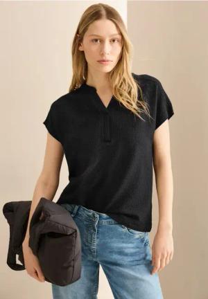 Cecil Damen T-Shirt im Tunika-Look in Schwarz, Gr: XS
