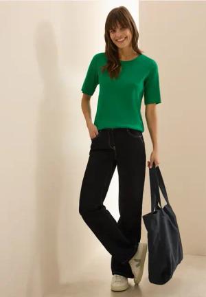 Cecil Damen Basic Rippstruktur T-Shirt in Grün, Gr: XXL