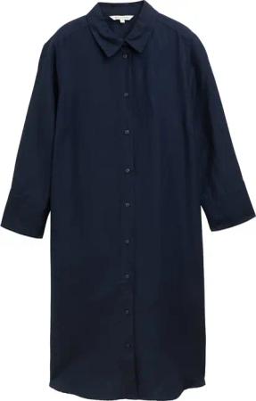 TOM TAILOR Damen Blusenkleid mit Leinenanteil, blau, Uni, Gr. 42
