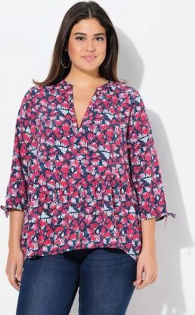 Ulla Popken Tunika Bluse Fische A-Linie V-Ausschnitt 3/4-Arm