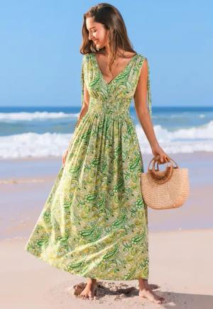 Ärmelloses Midi-Wickelkleid mit Paisleymuster