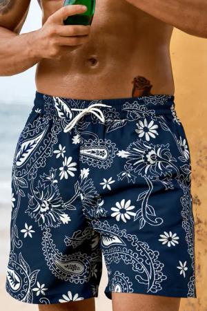 Blaue Paisley Herren-Badehose mit Kordelzug