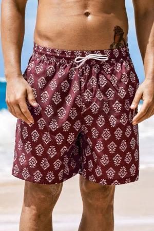 Verzierte Rote Herren-Badehose mit Kordelzug