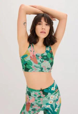 hessnatur Loungewear NAITO x HESSNATUR Print Bustier ACTIVE LIGHT aus Bio-Baumwolle - grün - Größe 34