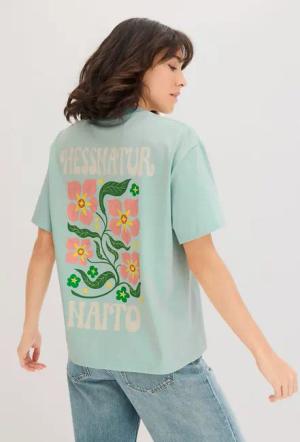 hessnatur Damen NAITO × HESSNATUR Print T-Shirt Oversize aus Bio-Baumwolle - grün - Größe 44