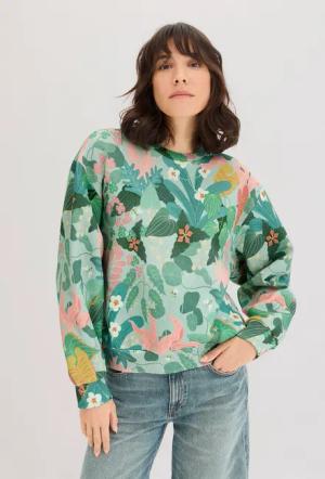 hessnatur Damen NAITO × HESSNATUR Print Sweatshirt Relaxed aus Bio-Baumwolle - grün - Größe 48