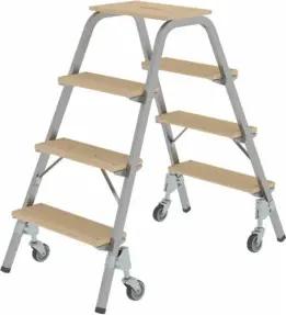 MUNK Stahl-Holz-Tritt Brems-Lenkrollen 4 Stufen
