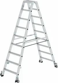 MUNK Aluminium-Stehleiter beidseitig begehbar Rollen 2 x 9 Stufen