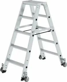 MUNK Aluminium-Stehleiter beidseitig begehbar Rollen 2 x 5 Stufen