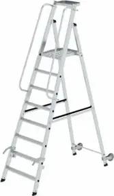MUNK Aluminium-Stehleiter einseitig begehbar Rollen und Griff 8 Stufen
