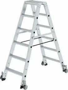 MUNK Aluminium-Stehleiter beidseitig begehbar Rollen 2 x 6 Stufen