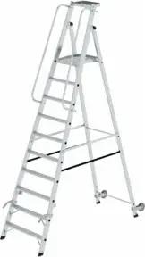 MUNK Aluminium-Stehleiter einseitig begehbar Rollen und Griff 10 Stufen